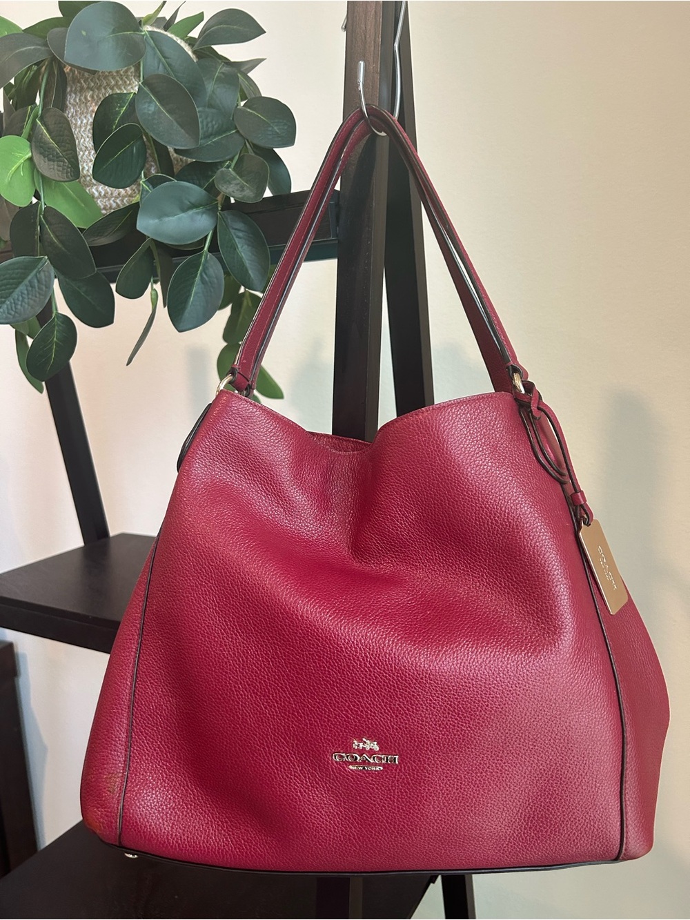 Coach Pebbled Leather Edie 31 Shoulder Bag in Deep Red